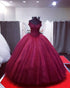 Fashion Burgundy Quinceanera Dresses Tulle Ruffles Beadings Cap Sleeves Ball Gown Sweet 16 Dress